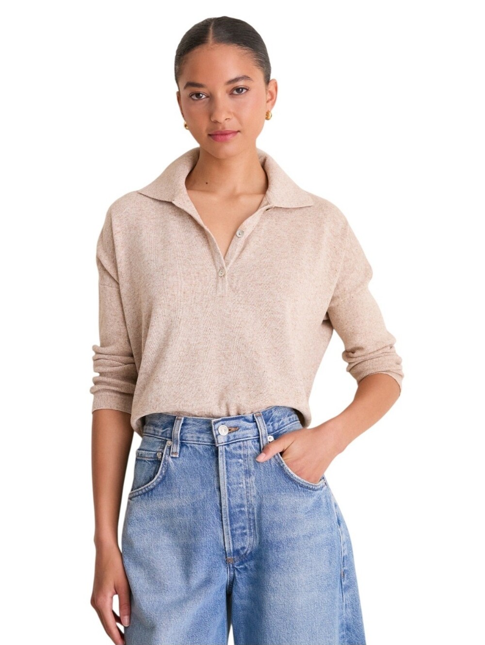 Tuckernuck Clayton Polo Blouse In Wheat M/L